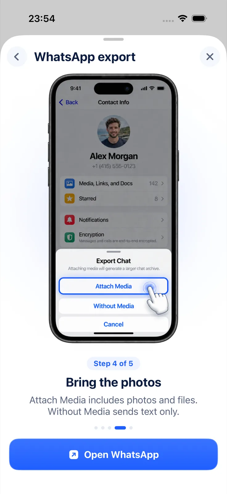 Exportly-Anleitung: beim WhatsApp-Export mit allen Medien die Fotos mitnehmen